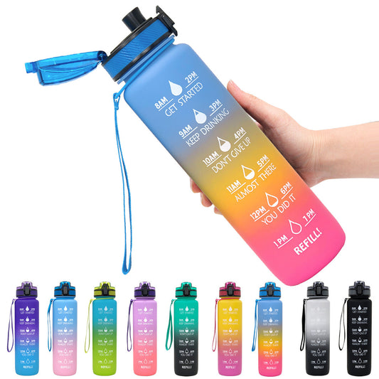 1L Tritan Water Bottle With Time Marker For Sports Fitness